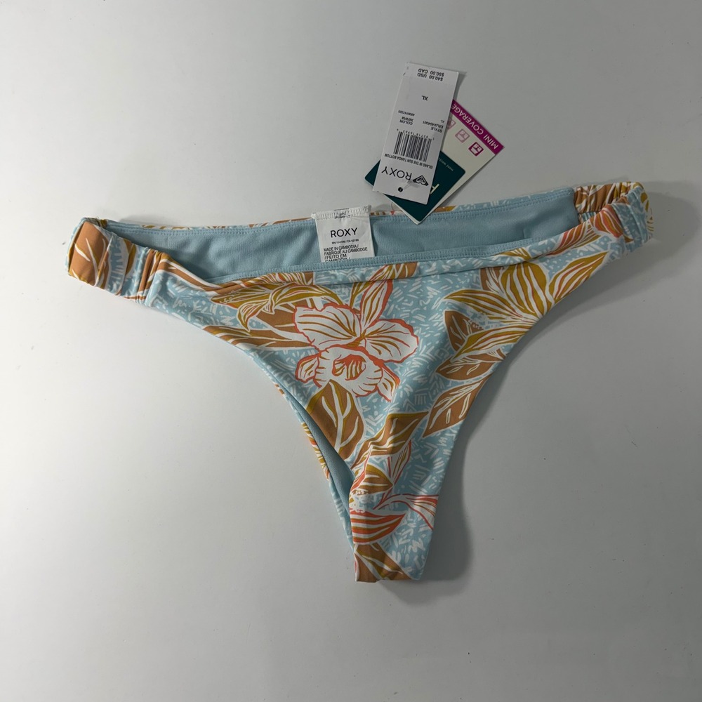 Roxy Island in the Sun Tanga Bikini Bottom Blue‎ Floral ERJX404301 XL New